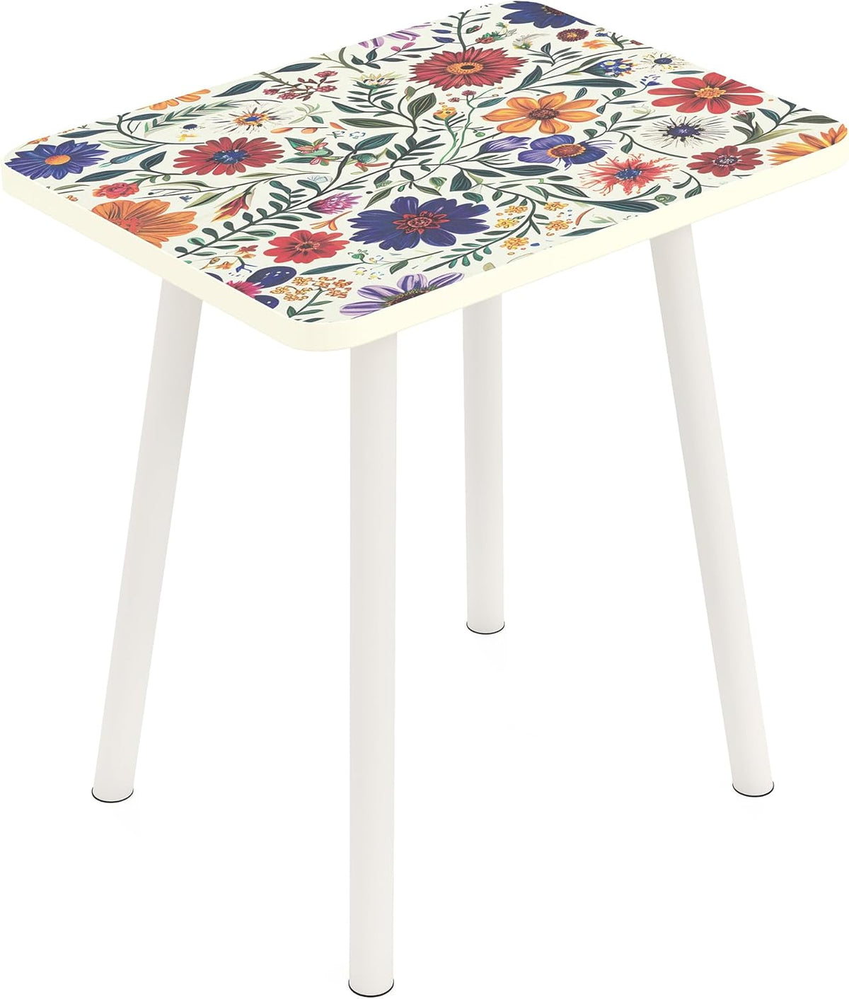 Mandala Small Rectangle End Table, Side Table with Black Flowers Finish, Retro Modern Small Coffee Table for Balcony, Living Room(11.8" D x 15.7" W x 17" H, White, Rectangle)