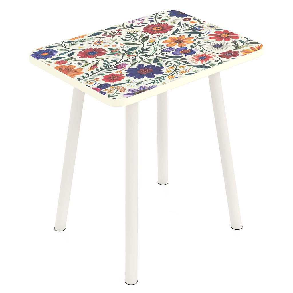 Mandala Small Rectangle End Table, Side Table with Black Flowers Finish, Retro Modern Small Coffee Table for Balcony, Living Room(11.8" D x 15.7" W x 17" H, Black, Rectangle)