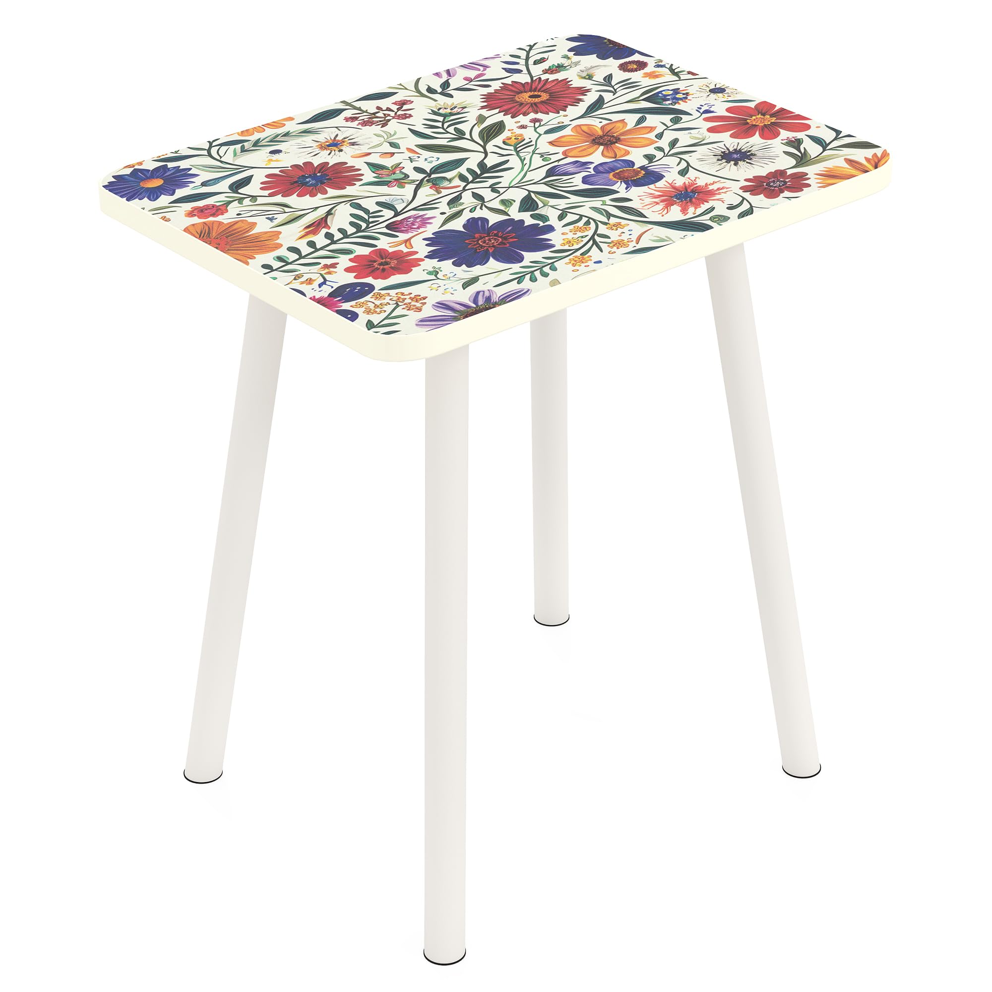 Mandala Small Rectangle End Table, Side Table with Black Flowers Finish, Retro Modern Small Coffee Table for Balcony, Living Room(11.8" D x 15.7" W x 17" H, Black, Rectangle)