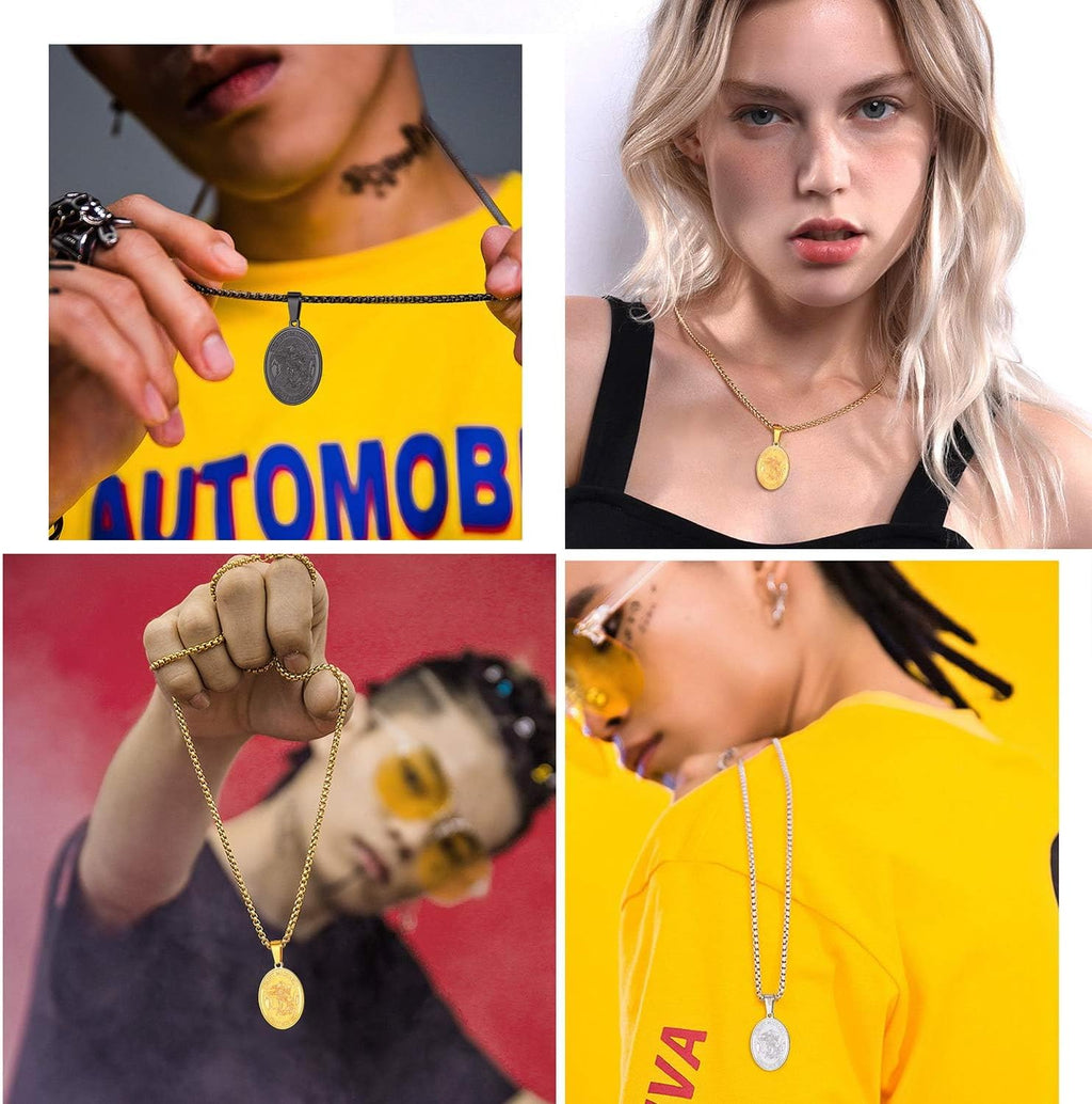 U7 St. Michael Necklace for Men Women Stainless Steel/18K Gold Plated Biblical Archangel Medal Round/Oval/Shield Patron Saint Christopher/Michael Pendant with 22" Box Chain