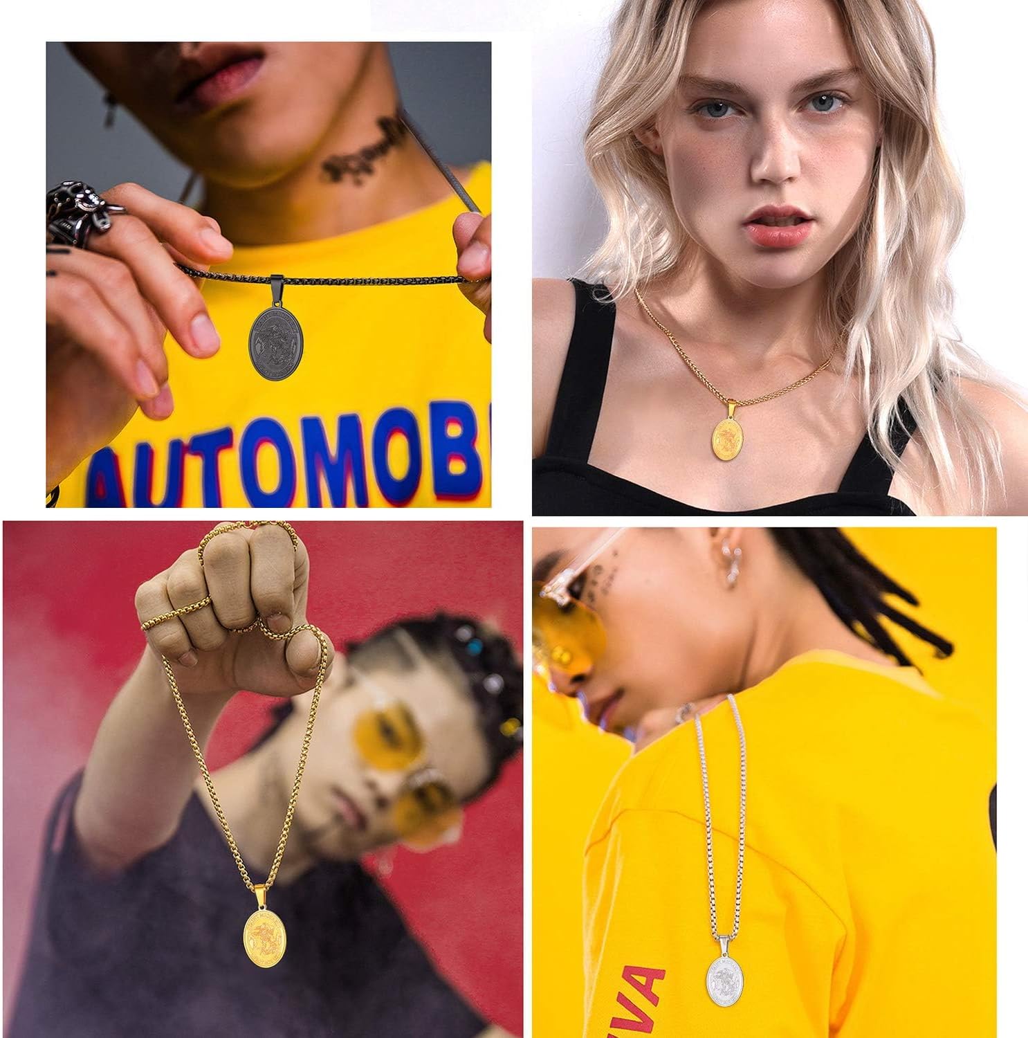 U7 St. Michael Necklace for Men Women Stainless Steel/18K Gold Plated Biblical Archangel Medal Round/Oval/Shield Patron Saint Christopher/Michael Pendant with 22" Box Chain