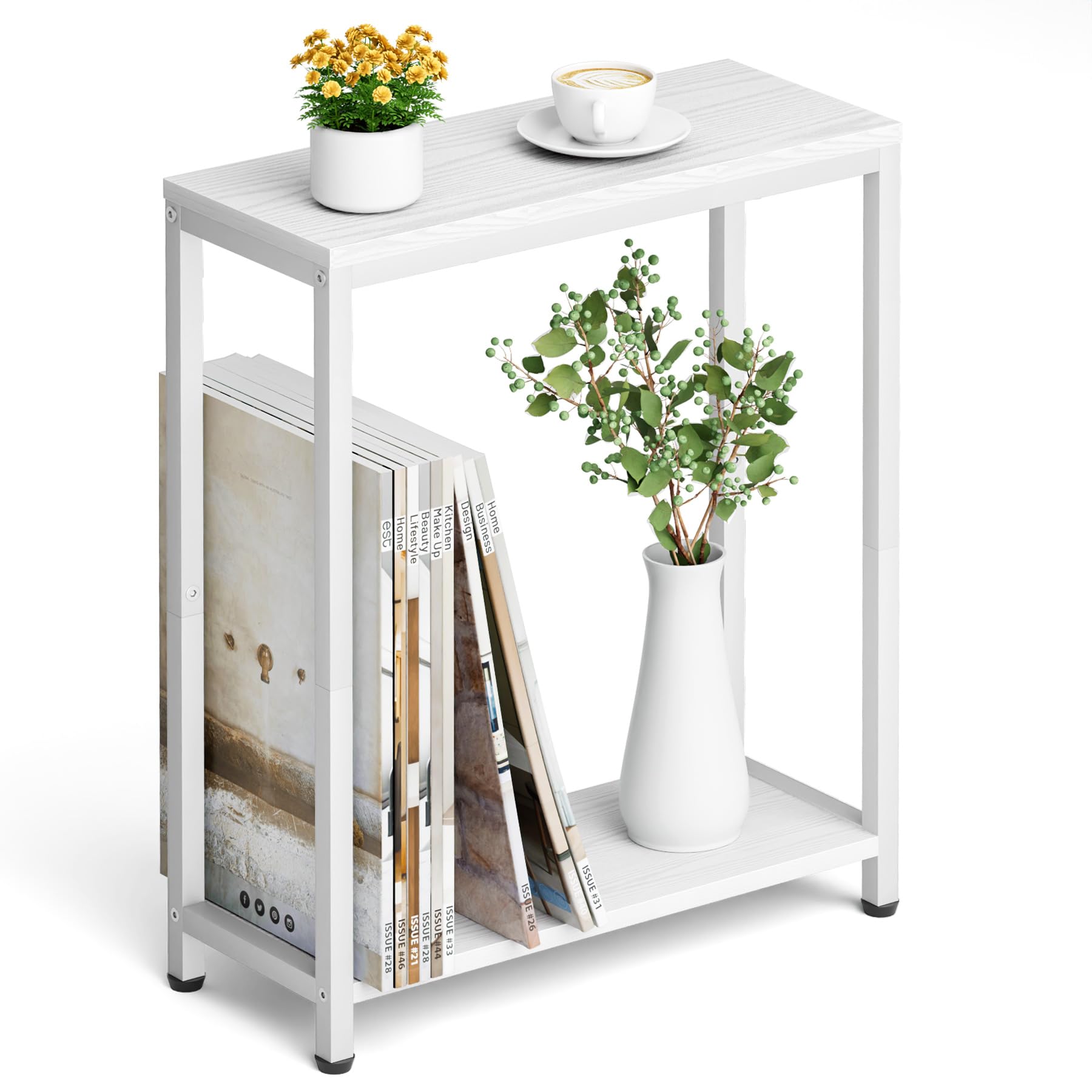 SLEEPING LAMB Narrow Small Side Table for Small Space, 2 Tier Sofa Skinny End Table for Living Room, Bedroom Beside Slim Nightstand, Rustic Brown and Classic Black