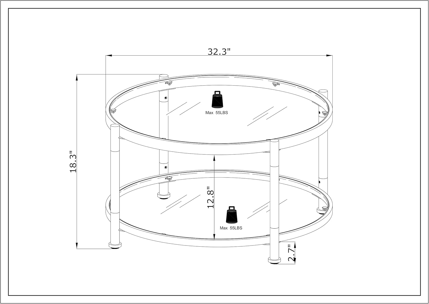 Tempered Glass Round Coffee Table, 32.3" Modern Acrylic Legs Circle Coffee Table for Living Room