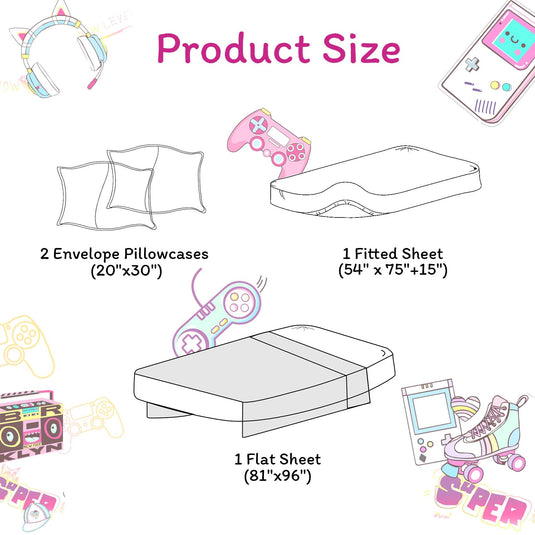 JSD Pink Unicorn Kids Sheet Set Twin Size, 3 Piece Girls Rainbow Printed Microfiber Bed Sheets Deep Pocket