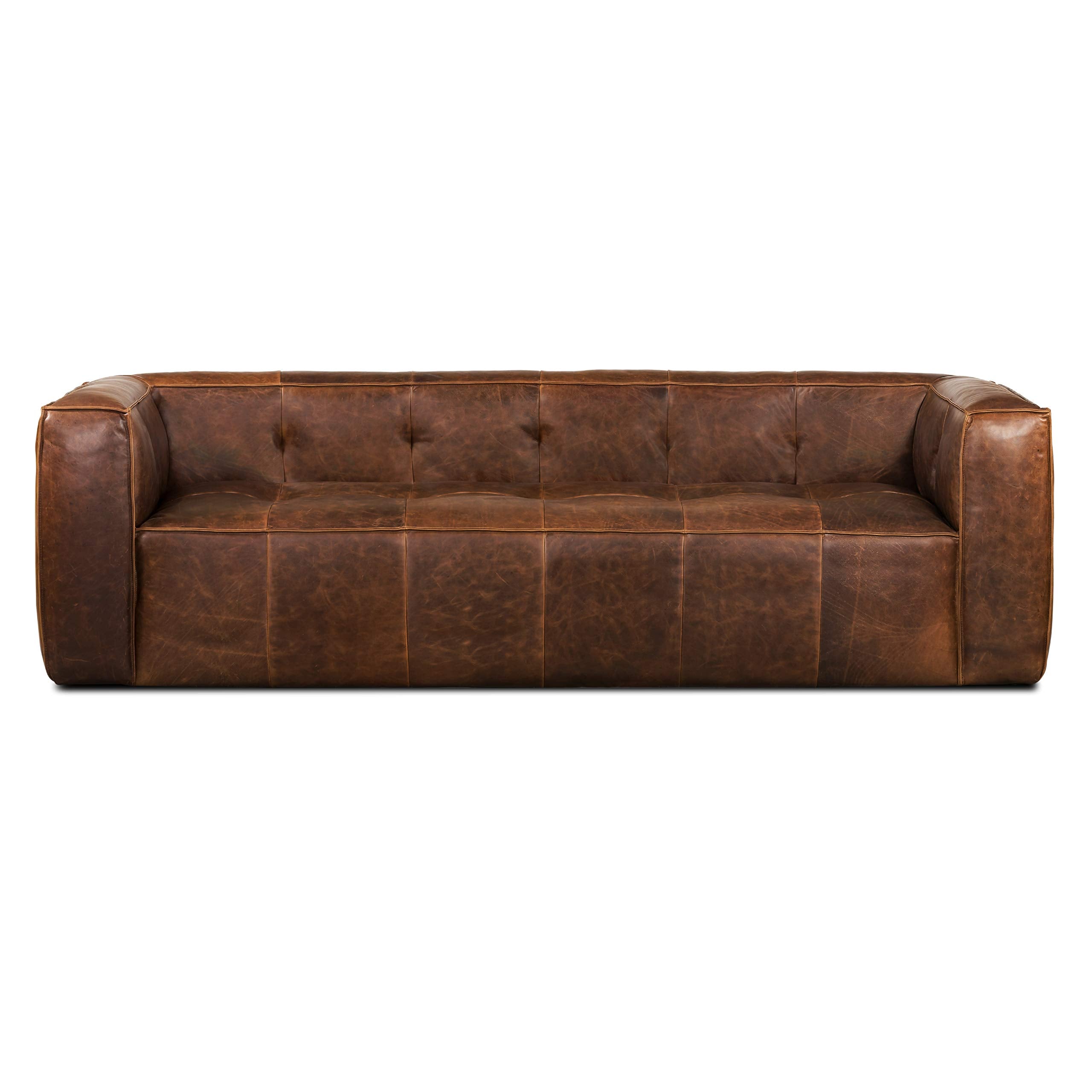Poly & Bark Lyon Leather Couch - 87.4 Inch Sofa - Full-Grain Leather Sofa for Living Room with Feather-Down Topper - Living Room Couch - Vintage Italian Leather in Cognac Tan