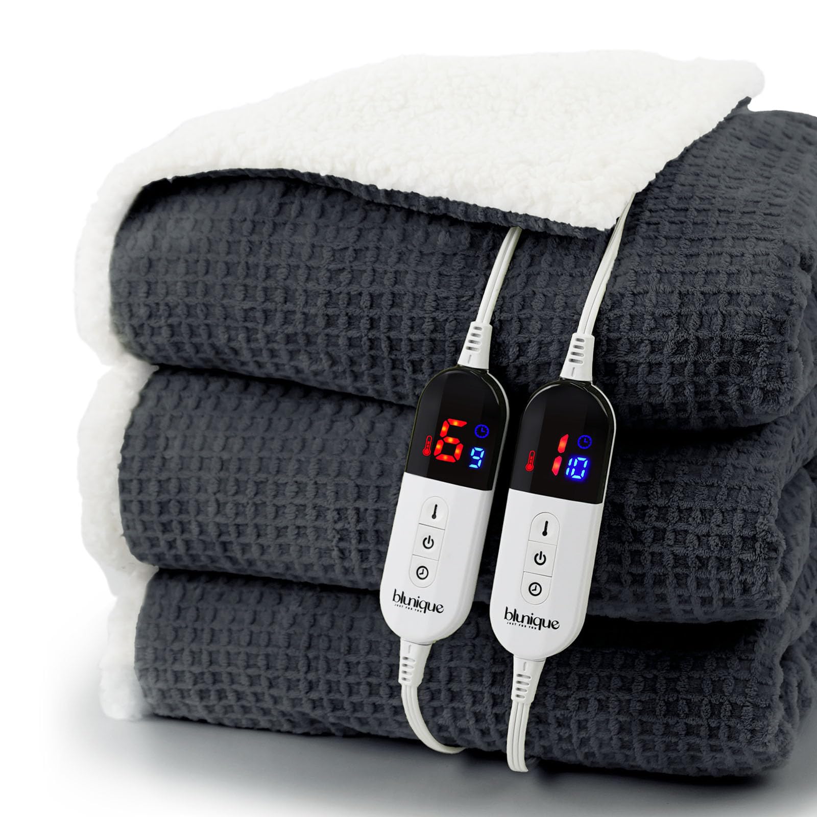 Heated Blanket Electric Throw Waffle, 50x60 Inches Sherpa Fleece Fast Heating Blanket 6 Heating Levels & 4 Hours Auto Off ETL Certification, Sage Green Throw