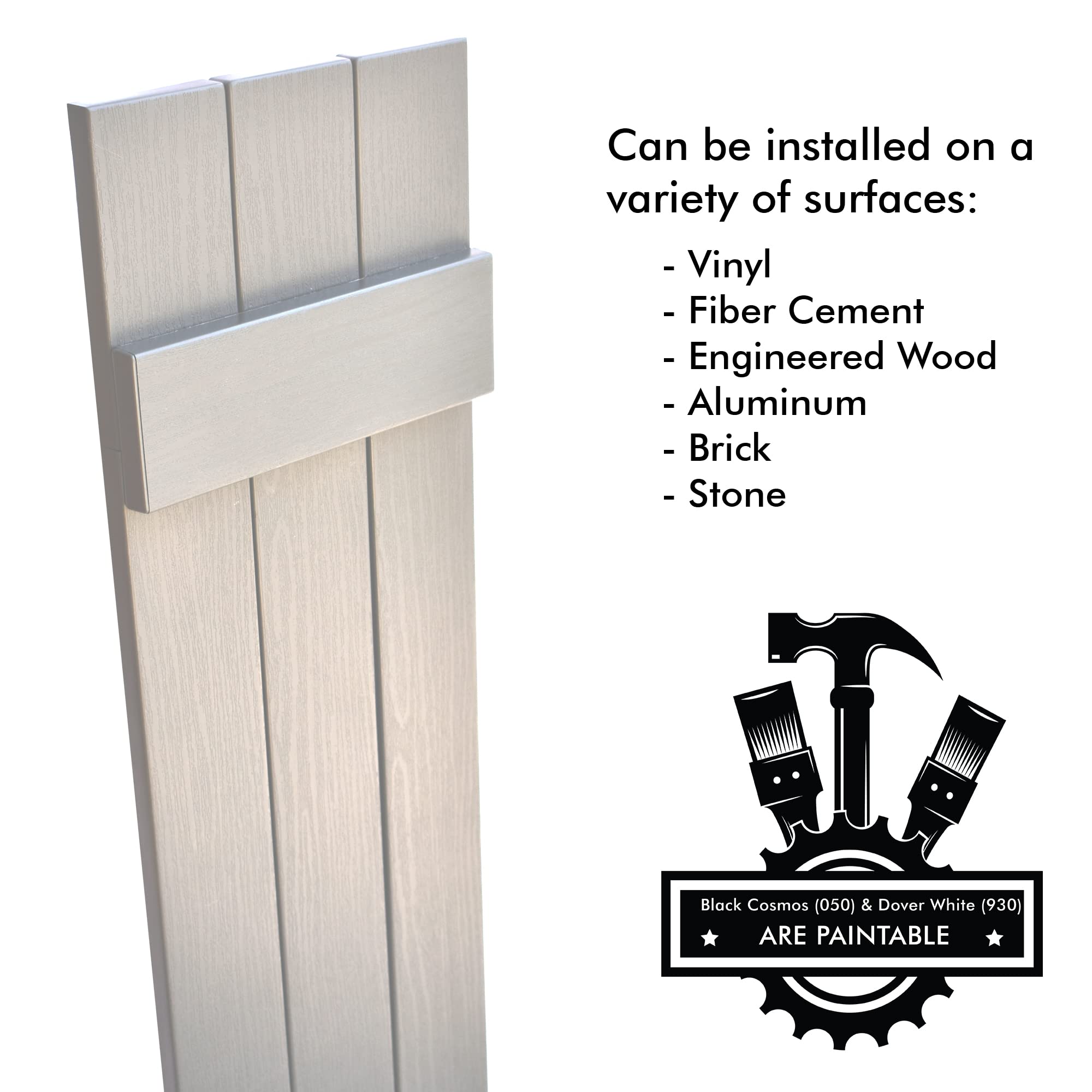 Pontiac Trail Board & Batten Vinyl Shutters (1 Pair) | 11"x63" (3-Board) - Dover White/Paintable | Exterior Window Shutters | Includes Mounting Hardware | Simple Installation | Made in USA