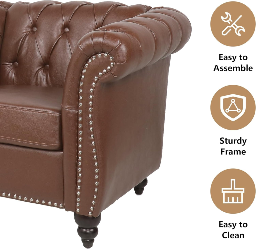 QHITTY 3 Piece Living Room Set, Sectional Chesterfield Sofa Chair Contemporary Upholstered Leather Loveseat Couch Sets for Living Room, Bedroom, Office