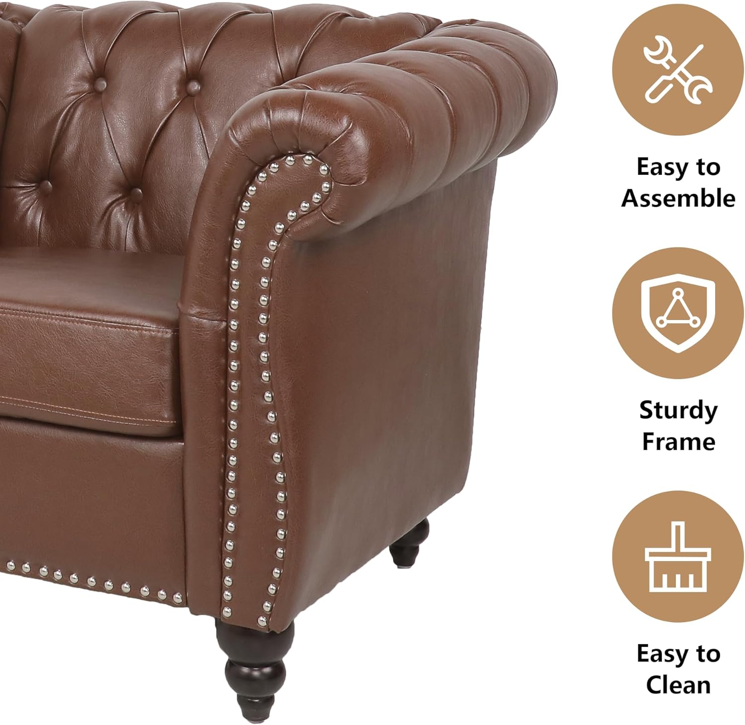 QHITTY 3 Piece Living Room Set, Sectional Chesterfield Sofa Chair Contemporary Upholstered Leather Loveseat Couch Sets for Living Room, Bedroom, Office