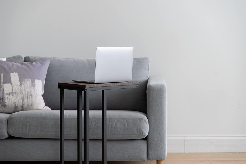 IRIS USA Wood and Metal Frame Side Table, Accent Sofa End Table Coffee Snack, Bedroom Night Stand, Living Room Computer Desk, C-Shape Basic