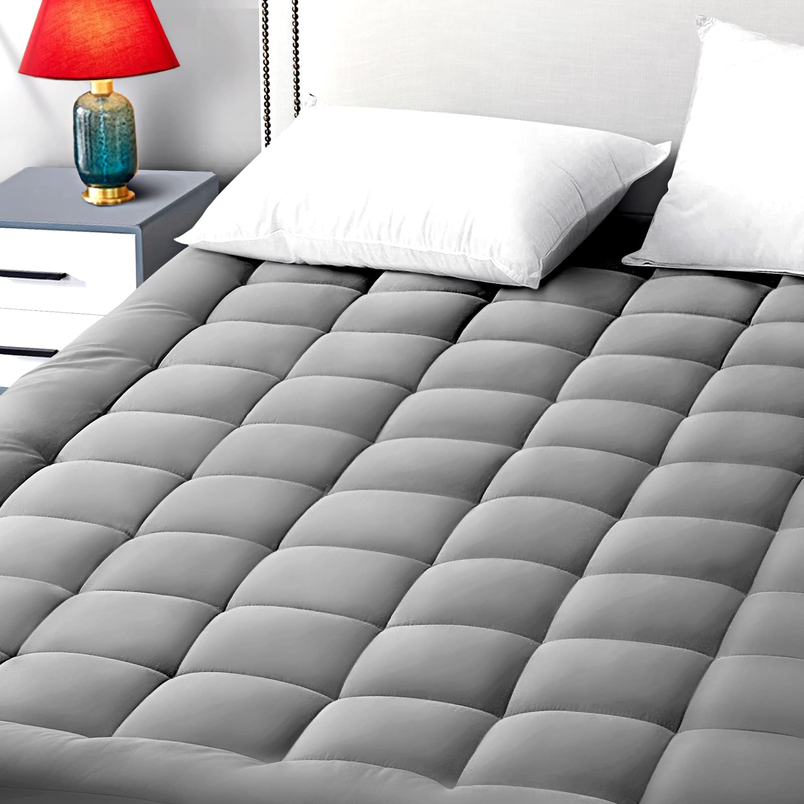 EASELAND Queen Size Mattress Pad Pillow Top Mattress Cover Quilted Fitted Mattress Protector Cotton Top Stretches up 8-21" Deep Pocket Cooling Mattress Topper (60x80 inch, White)