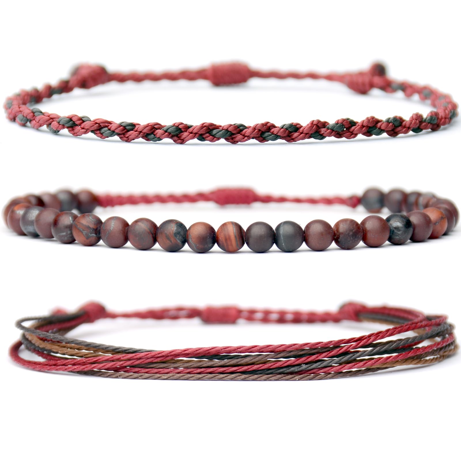 Handmade Natural Stone Beaded Healing Bracelet Gift for Men Adjustable Rope String Bracelet (Lava Rock, Adjustable)