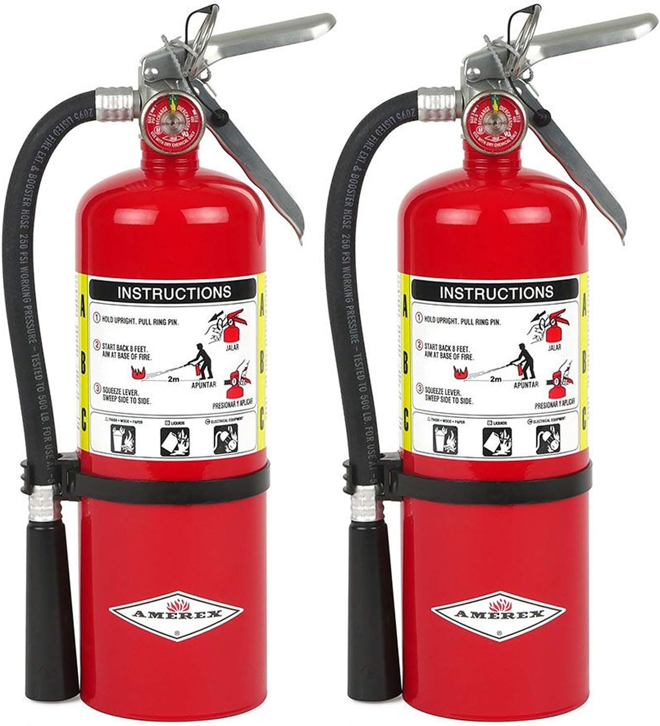 Amerex B500, 5 lb ABC Dry Chemical Fire Extinguisher – Class A, B & C Rated with 12–18 Ft Range and 14 Second Discharge Time, 2-Pack