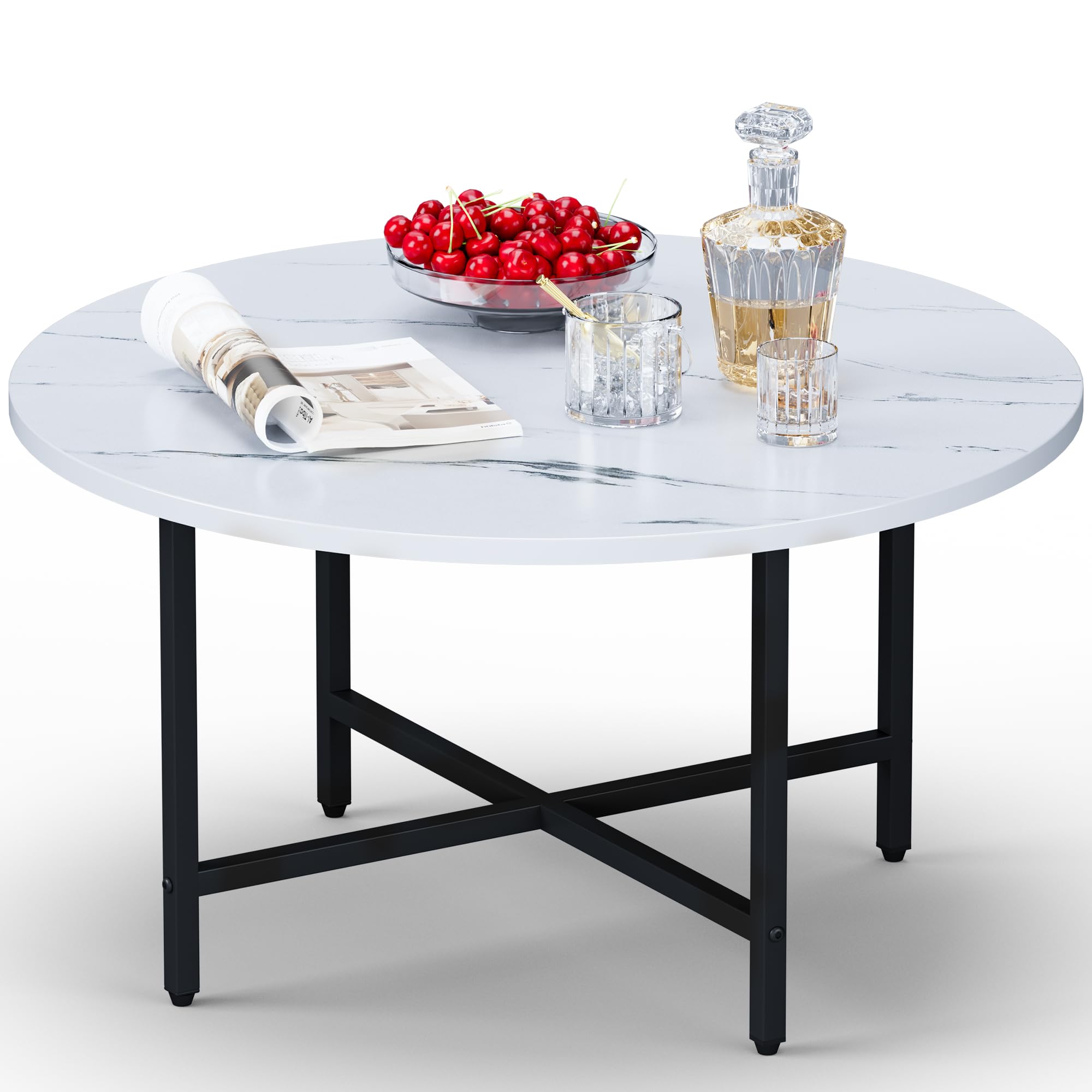 Coffee Table, 23.6" Coffee Tables for Living Room, Round Coffee Table with Metal Frame, Floor Table for Sitting on The Floor, Home, Office, Black