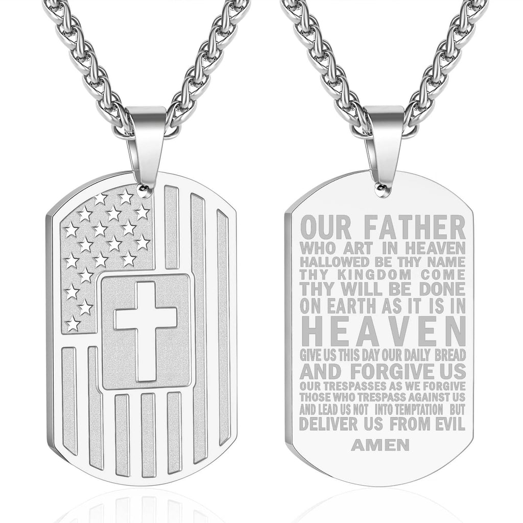 DuoDiner Graduation Gifts-American Dog Tag Necklace Bible Verse Pendant, First Communion Baptism Confirmation Religious Graduation Gifts for Him Boys Men Kids Teens Dad