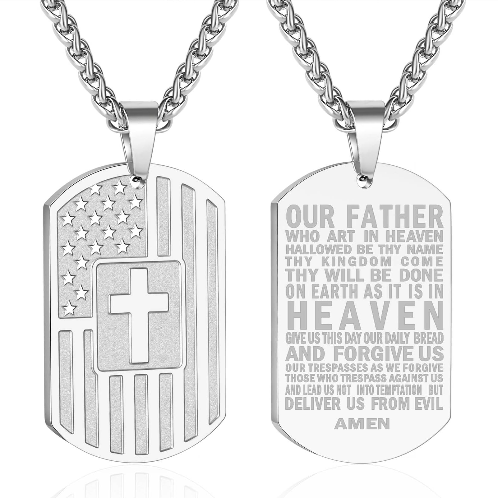 DuoDiner Graduation Gifts-American Dog Tag Necklace Bible Verse Pendant, First Communion Baptism Confirmation Religious Graduation Gifts for Him Boys Men Kids Teens Dad