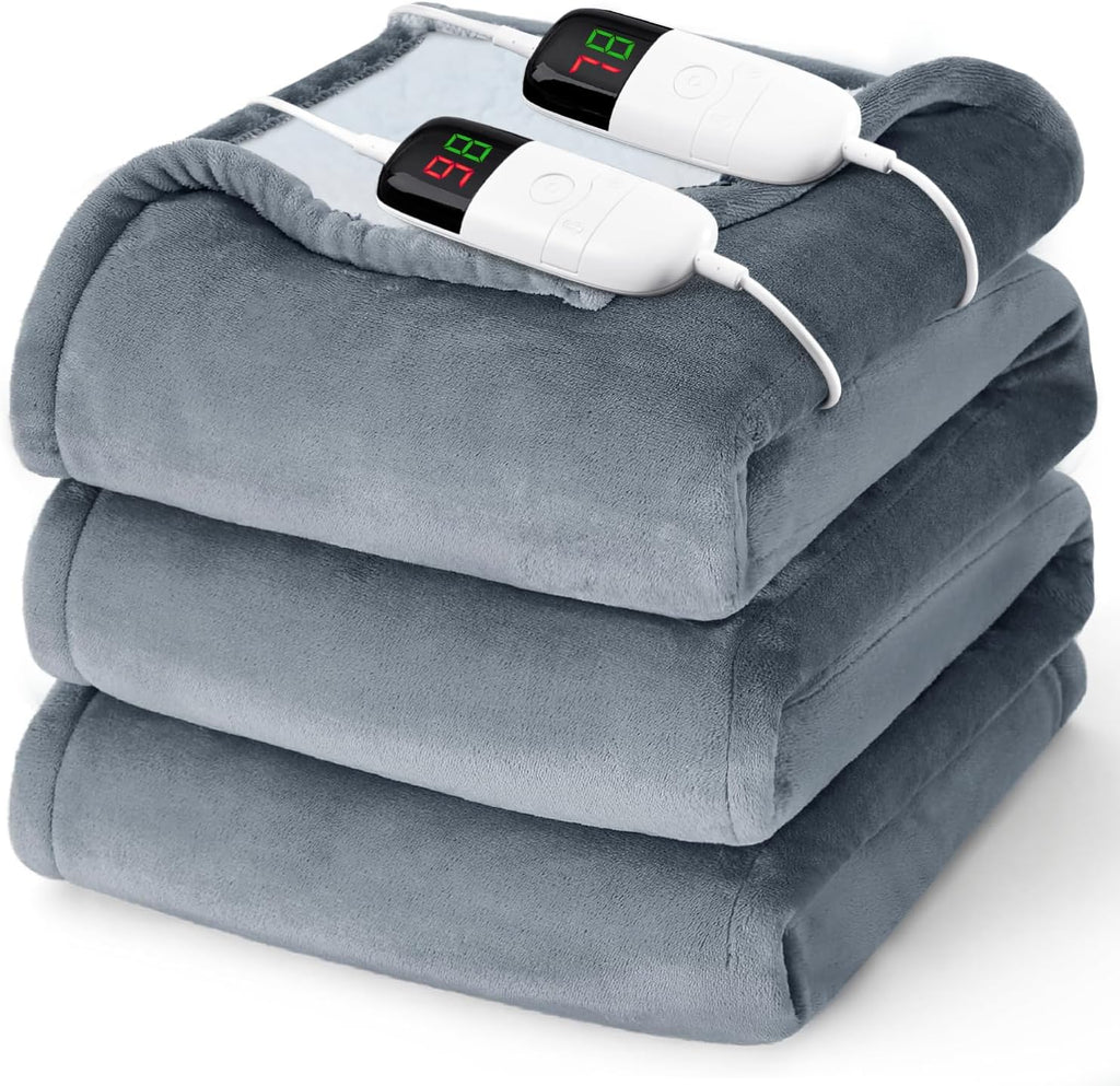Heated Electric Blanket Queen Size - 84" x 90" Heating Blanket with Dual Control, 10 Levels & 8 Hours Auto Off, Soft Warm Flannel Gift with Over-Heat Protection, ETL & FCC Certified