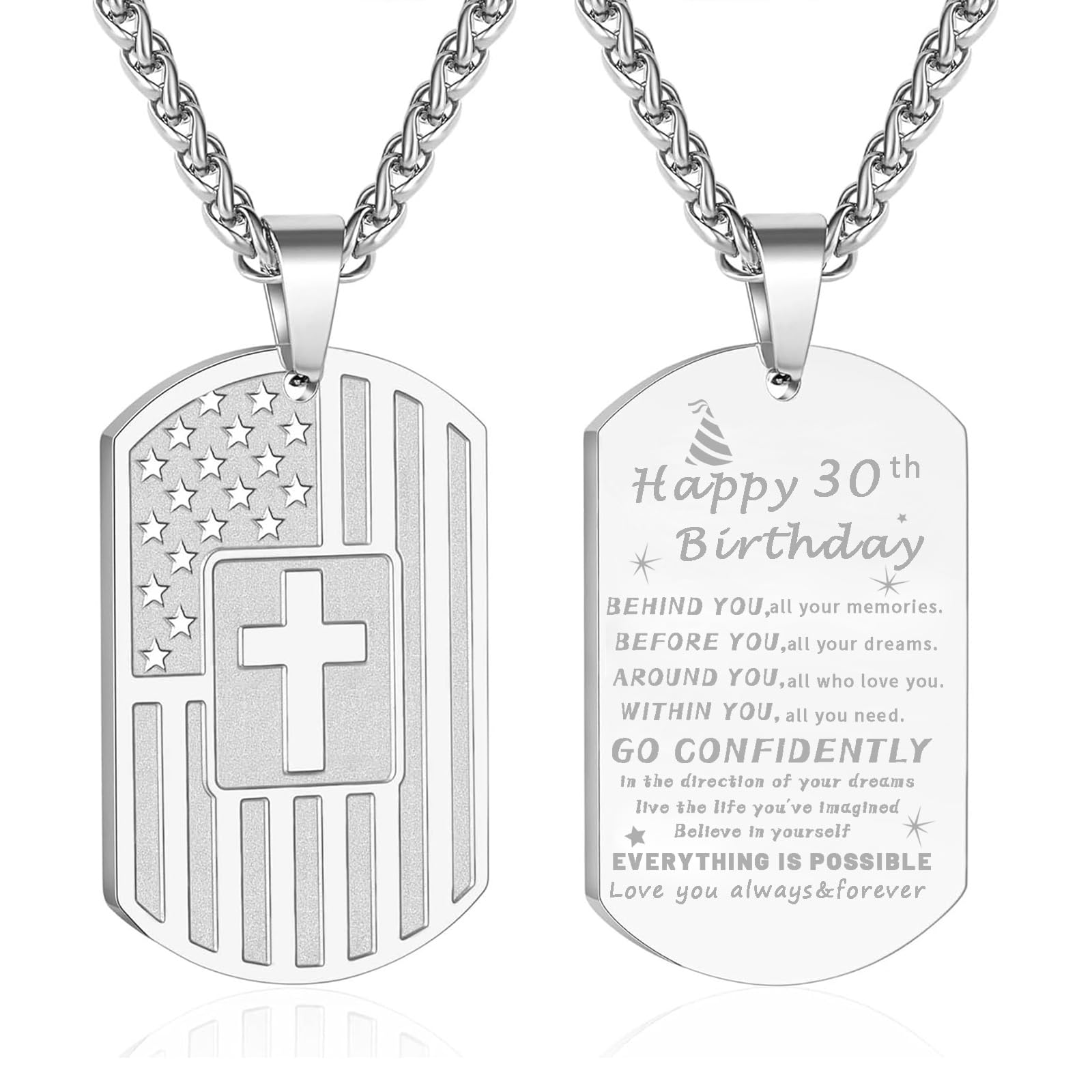 DuoDiner Graduation Gifts-American Dog Tag Necklace Bible Verse Pendant, First Communion Baptism Confirmation Religious Graduation Gifts for Him Boys Men Kids Teens Dad