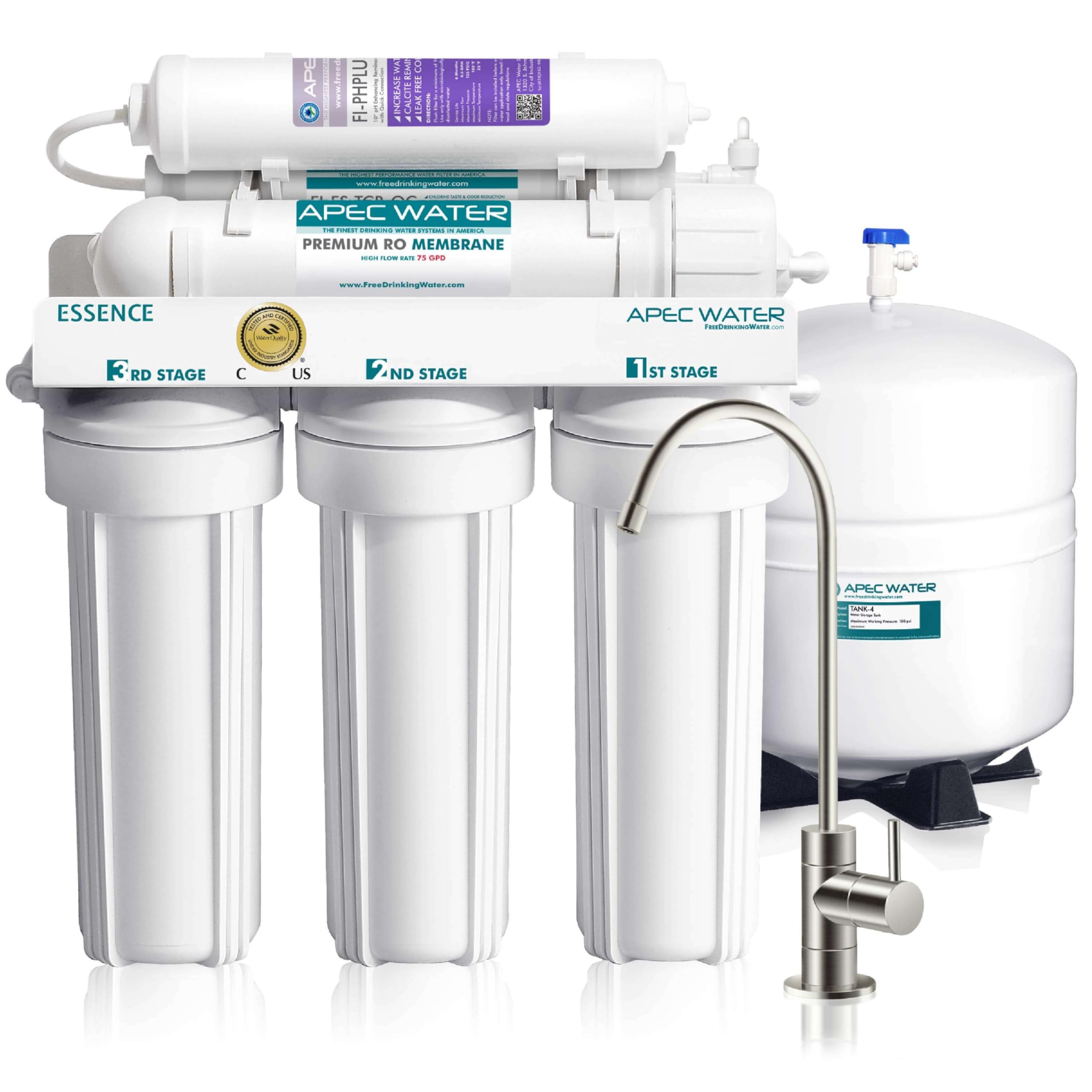 APEC Water Systems ROES-50 Essence Series Top Tier 5-Stage WQA Certified Ultra Safe Reverse Osmosis Drinking Water Filter System with Extra High Capacity Pre-Filter Set Stage 1-3