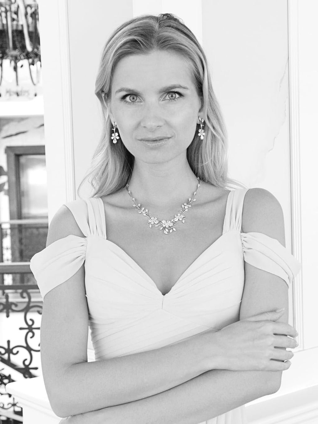 Mariell Elegant Cubic Zirconia Crystal Floral Vine Rose Gold Necklace and Earrings Set, Blush Gold CZ Jewelry Set for Weddings, Brides & Formals