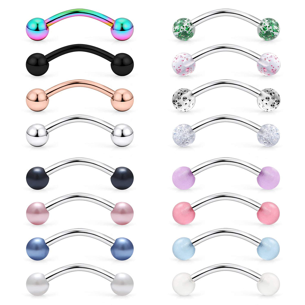 Ruifan 316L Surgical Steel Curved Barbell Snake Eyes Tongue Ring Piercing 16G 14G 4-16PCS