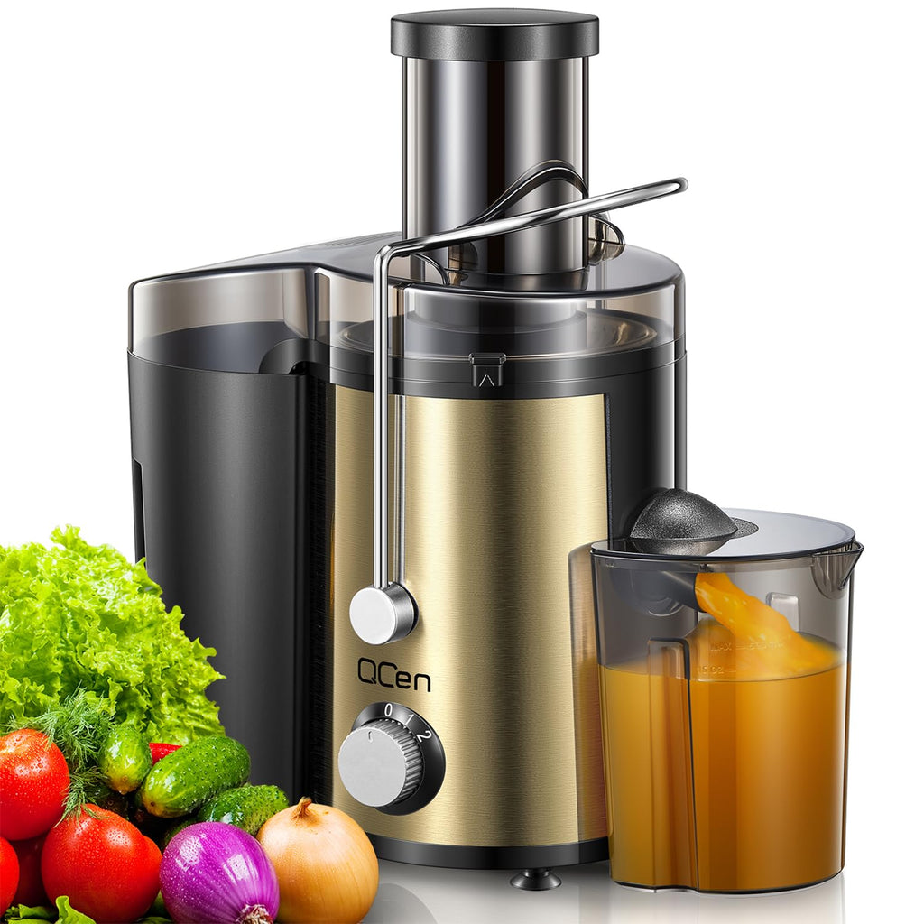 QCen Juicer Machine, 500W Centrifugal Juicer Extractor with Wide Mouth 3” Feed Chute for Fruit Vegetable, Easy to Clean, Stainless Steel, BPA-free (Aqua)