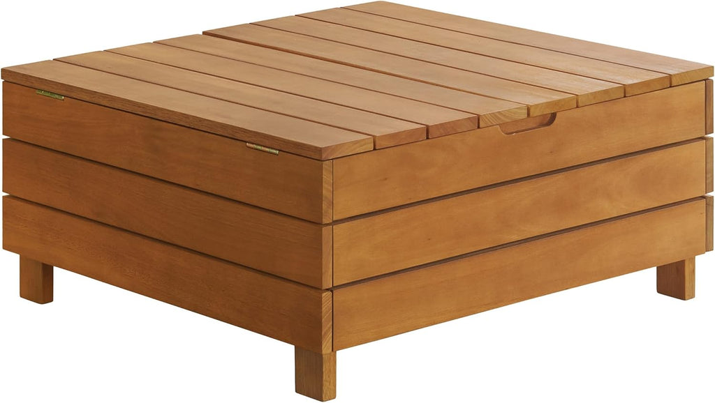 Outdoor Coffee Table - Weather-Resistant Eucalyptus Wood Patio Furniture Table with Lift Top Storage Compartment (Brown)