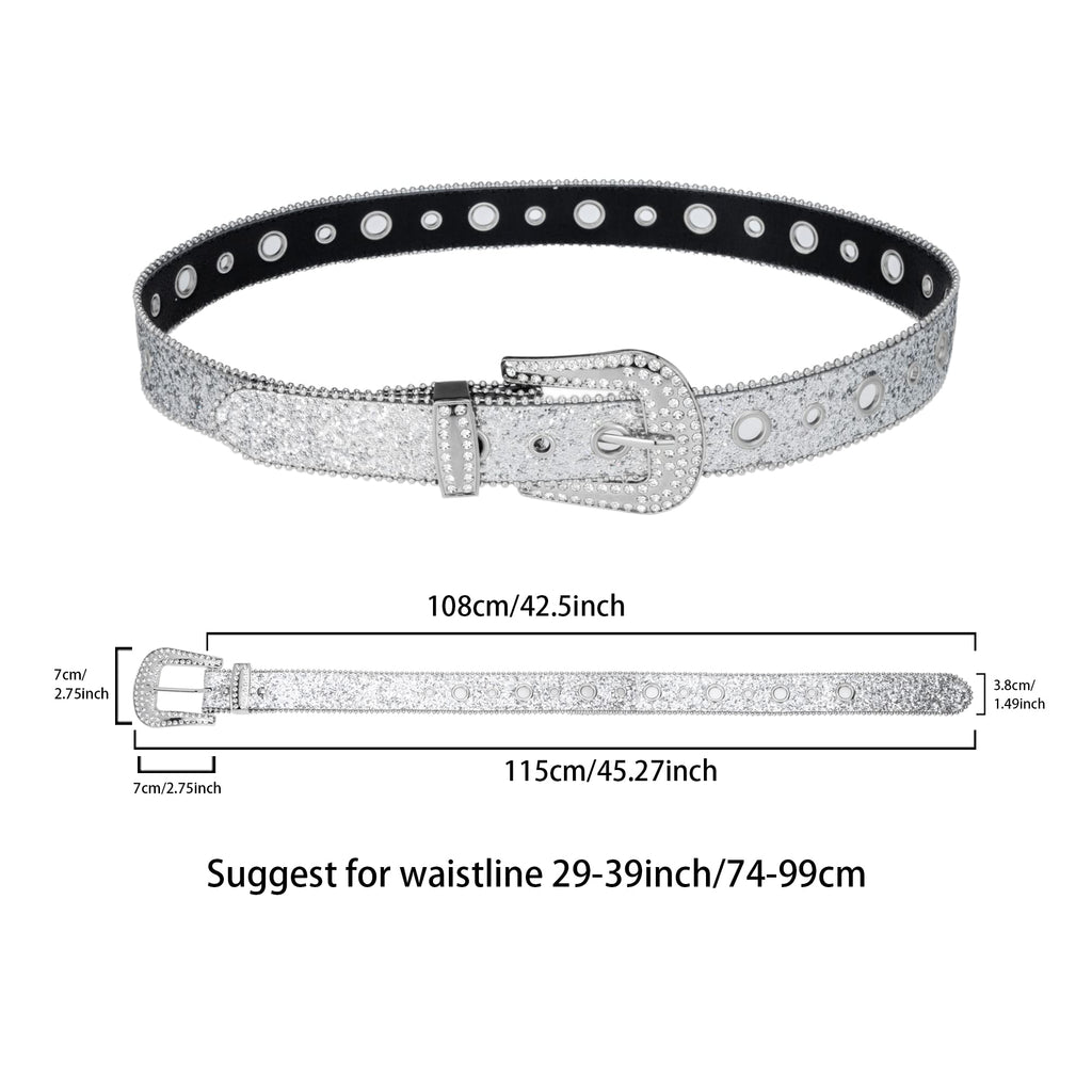 HinyBoeh Western-Rhinestone-Belts for Womens/Mens Sparkly-Bling-Belt Cowgirl-Cowboy-Country Belts for Unisex 26-37''Waist