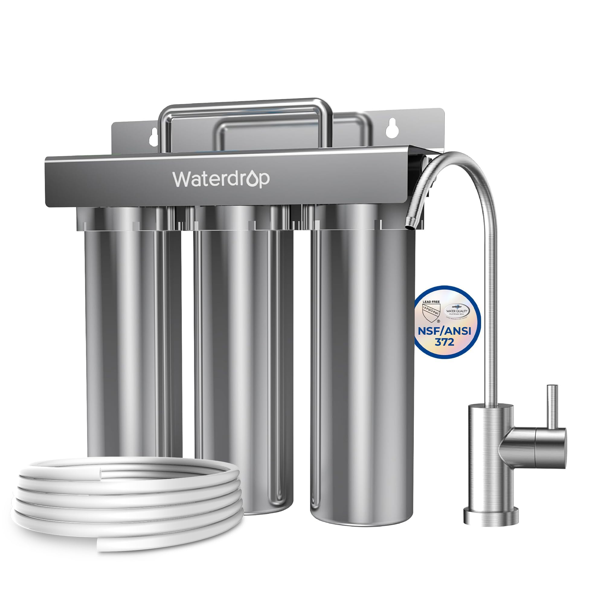 Waterdrop TST-UF 0.01μm Ultra-Filtration Under Sink Water Filter System, Stainless Steel Water Filter for Sink, 5X Service Life Under Sink Water Filtration System, Removes 99% of Contaminants