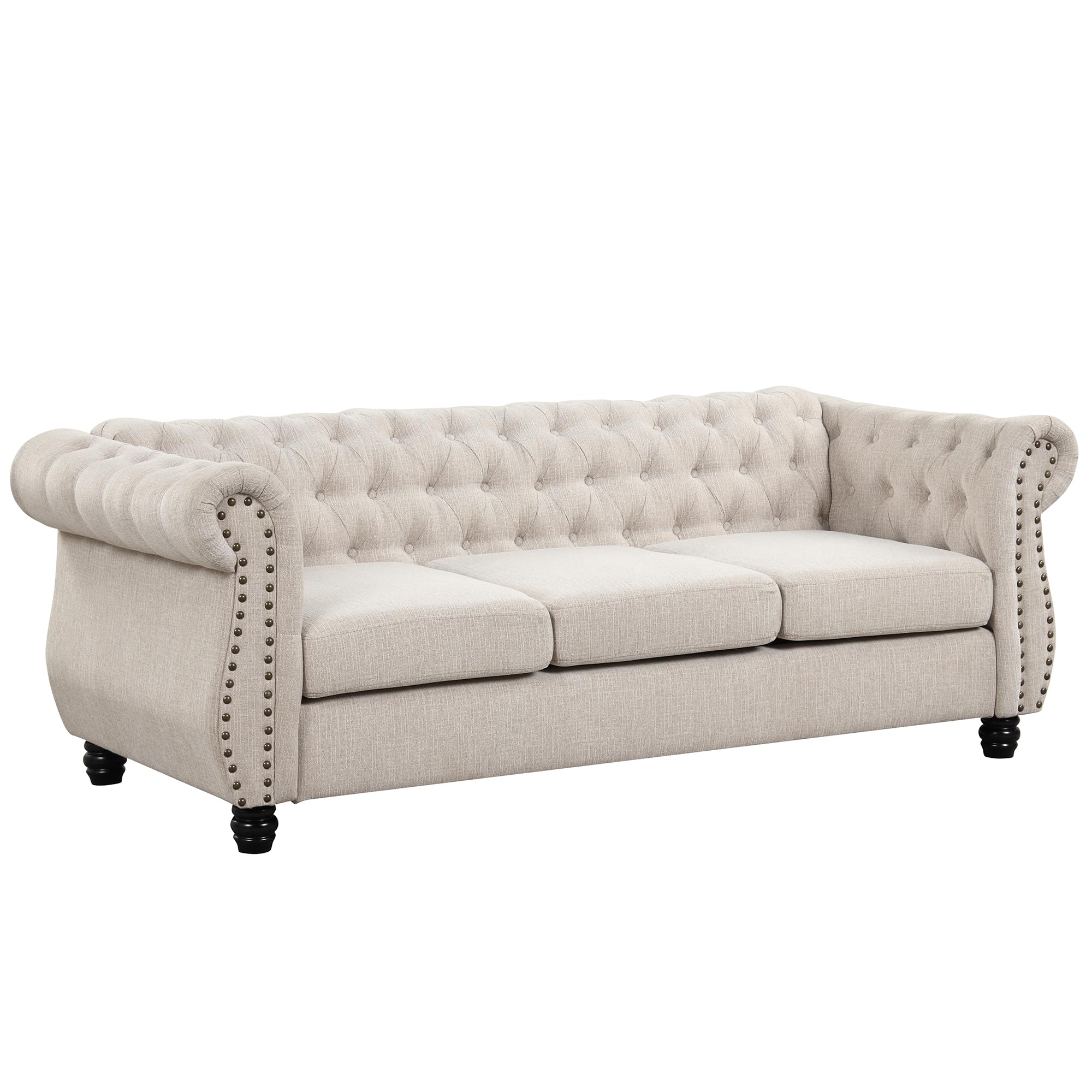 Morden Fort 2 Piece Classic Chesterfield 5-Seater Set, Tufted Loveseat & Sofa Furniture Solid Wood Legs Thick Cushion, Pet-Friendly Couch Set for Living Room Bedroom Apartment, Linen Beige