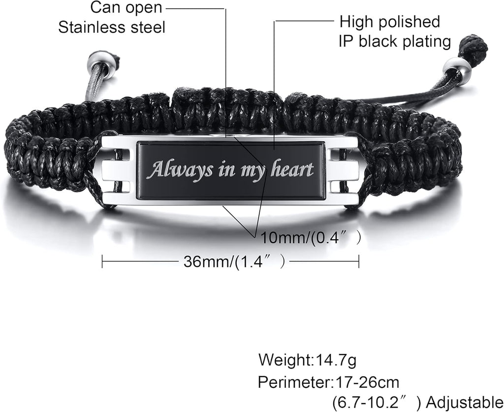 MPRAINBOW Adjustable Cremation Memorial Urn Bracelet, Stainless Steel Cremation Manmade Braided Urn Bracelet Keepsake Urn Bracelet for Ashes with Fill Kit