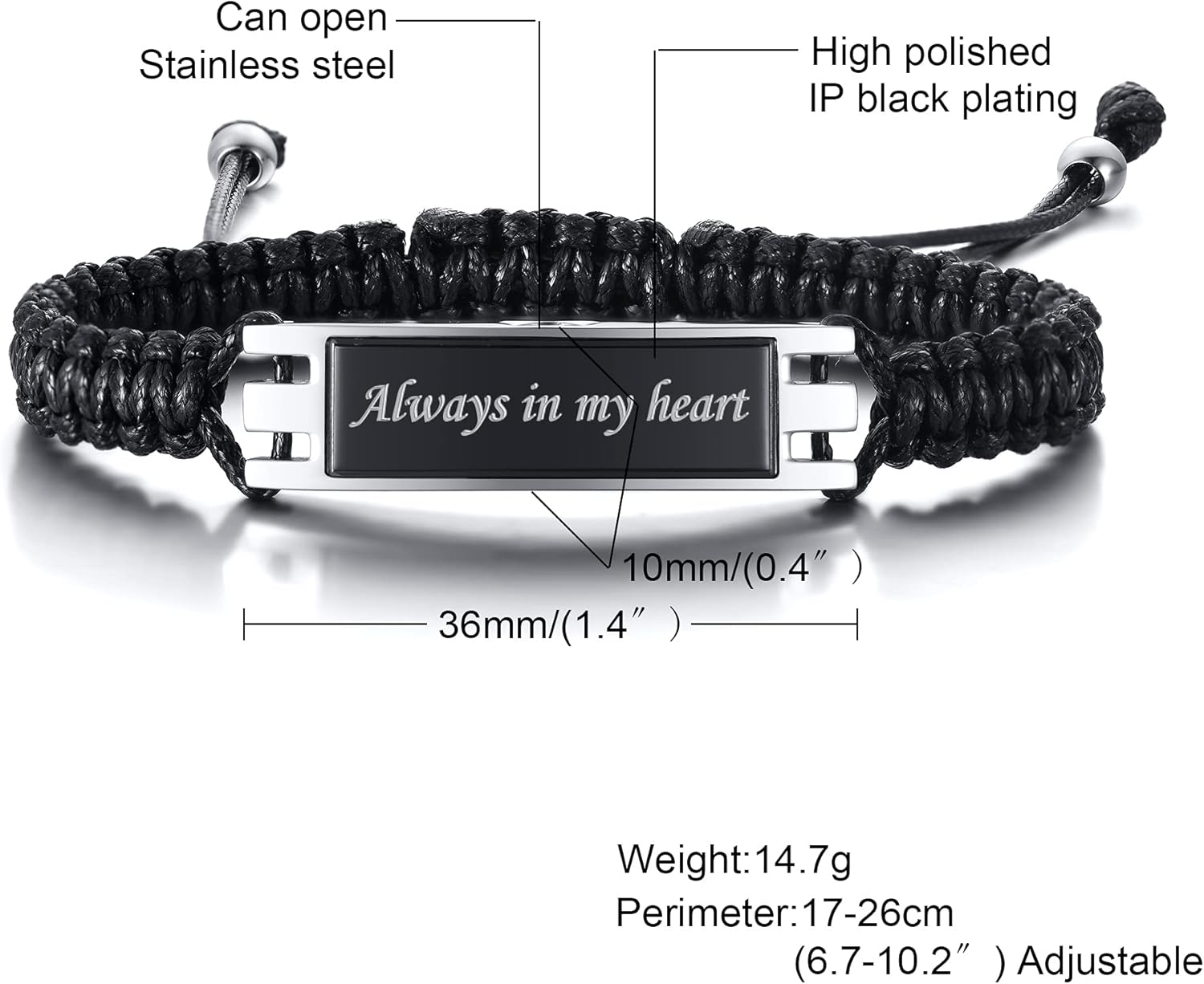 MPRAINBOW Adjustable Cremation Memorial Urn Bracelet, Stainless Steel Cremation Manmade Braided Urn Bracelet Keepsake Urn Bracelet for Ashes with Fill Kit