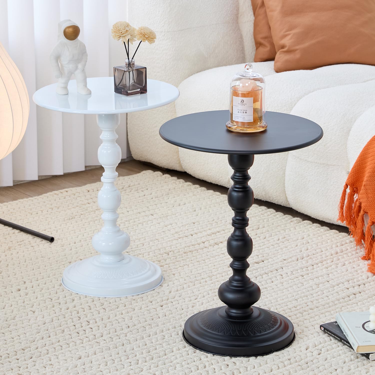 Elegant Vintage Round Side Table with Roman Columns - Sturdy Metal Design, Perfect as a Coffee, End, Tea, or Leisure Table for Living Room and Bedroom Decor ,21 (H) *11.8 (W) (Black Small -1 piece)