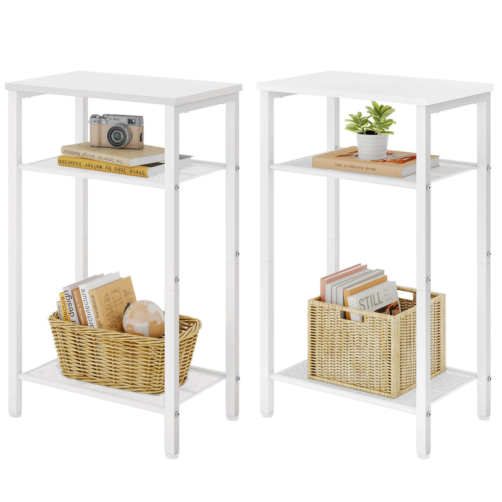 Hoctieon 3 Tier End Table, Telephone Table, Tall Side Table with Storage, Small Nightstand for Small Spaces, Metal Frame, For Living Room, Bedroom, Sofa Couch, Hall, Easy Assembly, Black