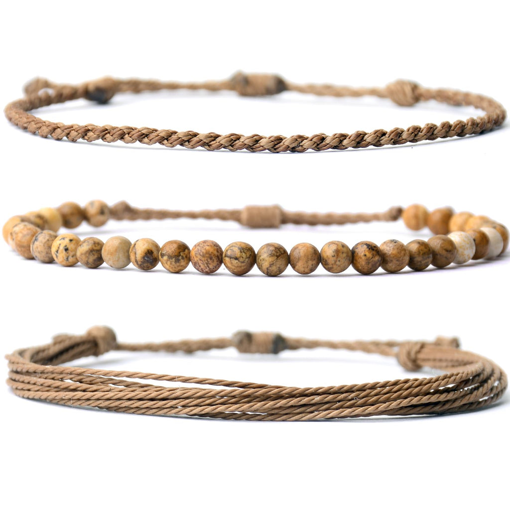 Handmade Natural Stone Beaded Healing Bracelet Gift for Men Adjustable Rope String Bracelet (Lava Rock, Adjustable)