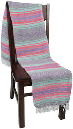 Open Road Goods Multi Color Mexican Falsa Blanket - Handwoven in Mexico - Great for The Beach, Picnics, Yoga, or a Throw! (Grey Pastel)