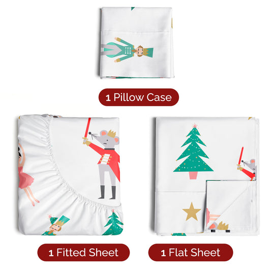 Queen Christmas Tree Sheet Set - Holiday Xmas Pattern Linen Set - Deep Pockets - Snug Fit - 4 Piece - Wrinkle Free - Comfy & Cooling Festive Winter Bedding - Easy To Care For - Kid Friendly