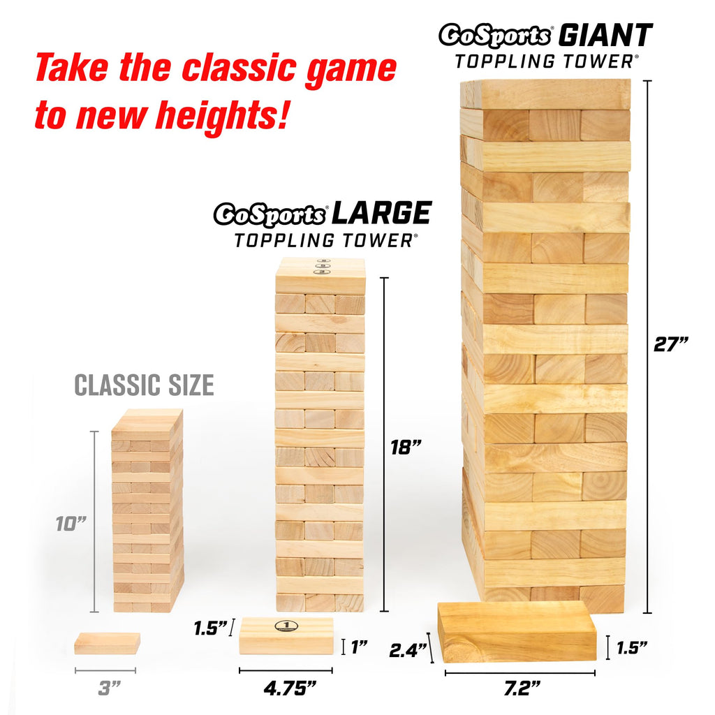 GoSports Giant Wooden Toppling Tower - Stacks Up to 5 ft - Tropical Hardwood
