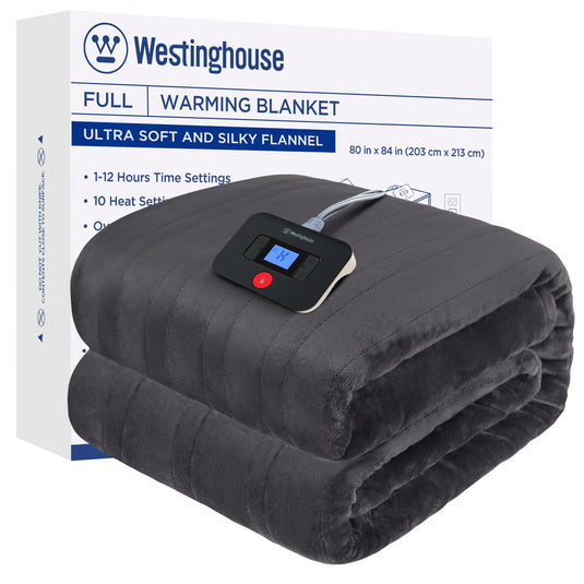 Westinghouse Electric Blanket Queen Size, Super Cozy Soft Flannel 84" x 90" Heated Blanket with 10 Fast Heating Levels & 1-12 Auto-Off, Machine Washable, ETL&FCC Certification, Beige