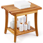 VEVOR Teak Shower Bench, 20in Waterproof Wood Shower Stool with Storage Shelf Non-Slip Foot Pads, 400 lbs Load Capacity Shower Chair Seat, for Bathroom Indoor and Outdoor Use