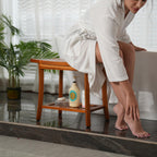 Utoplike Teak Shower Bench Seat with Handles, Portable Wooden Spa Bathing Stool with Storage Towel Shelf, 22" x 13" x 18.6", Perfect for Indoor and Outdoor Use