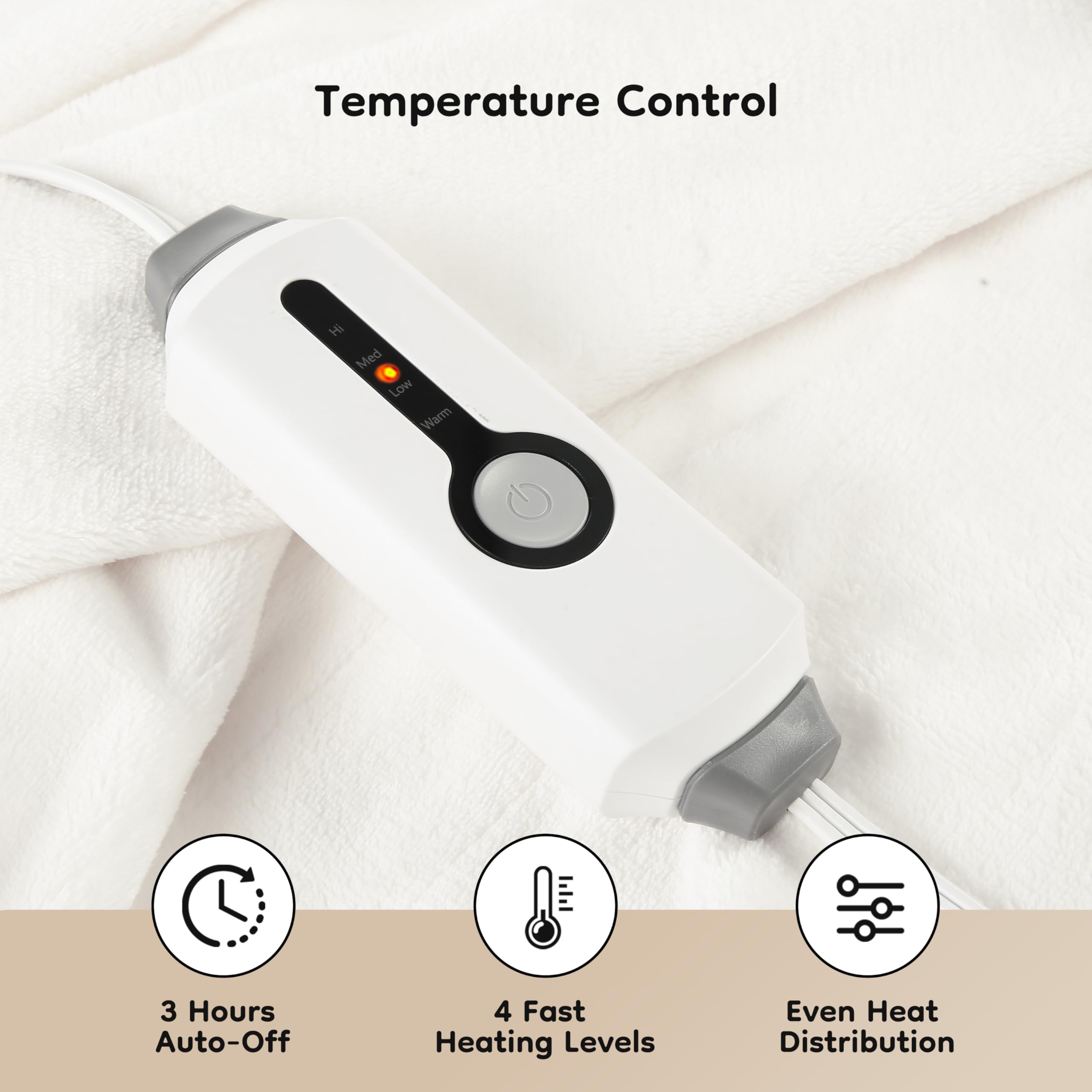 Elektrisch verwarmd deken 72" x 84" volledige maat flanellen stof met 4 verwarmingsniveaus & 10 uur automatische uitschakeling, ademend warm en wasbaar voor zacht en bed - lichtgrijs