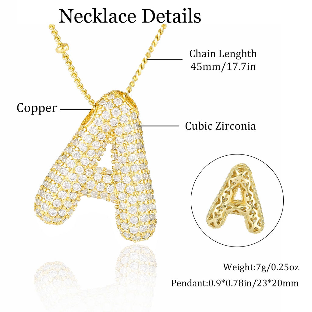 Pwiuor 14k Gold Ballon A Initial Anhänger Halskette Blasenbuchstaben Namenskette Zarte Zirkonia Alphabet Halskette Geburtstagsgeschenke für Frauen