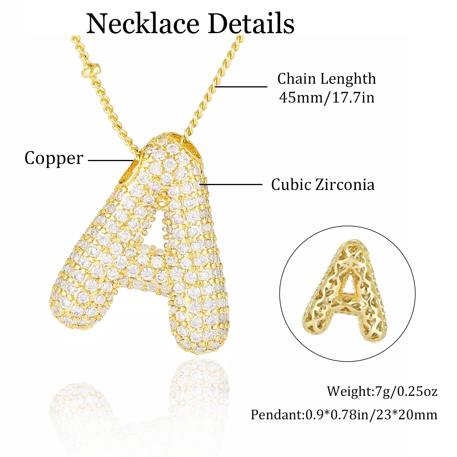 Pwiuor 14k Gold Ballon A Initial Anhänger Halskette Blasenbuchstaben Namenskette Zarte Zirkonia Alphabet Halskette Geburtstagsgeschenke für Frauen