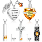 Fumete 5 Pcs Ashes Urn Necklace Keepsake Cremation Heart Cross Cubic Jewelry for Ashes Stainless Steel Memorial Locket Urn Keepsake Necklace for Women Men Loved Ones, 5 Styles