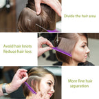 Ensemble de peignes à queue de rat : 3 pièces de peignes à pic en acier longs pour coiffeurs de salon, peignes métalliques pour raies pour femmes (violet, noir, rose)