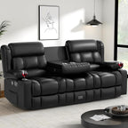Loveseat Recliner Sofa, Flip Middle Backrest Design PU Leather 3 Seat Reclining Sofa with Storage Drawer, Manual Couch for Living Room/RV (Black, PU)