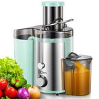 QCen Juicer Machine, 500W Centrifugal Juicer Extractor with Wide Mouth 3” Feed Chute for Fruit Vegetable, Easy to Clean, Stainless Steel, BPA-free (Aqua)