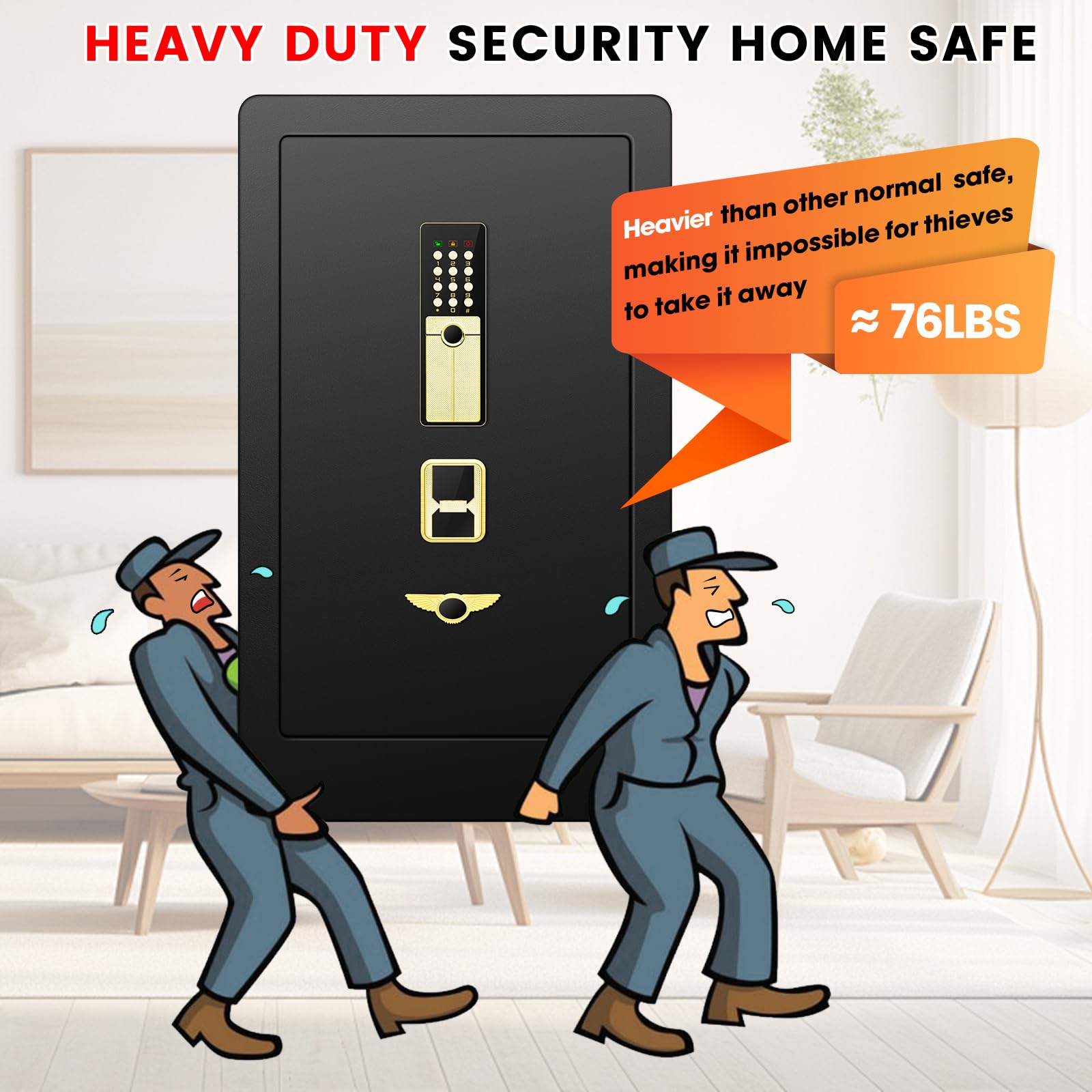 Cassaforte ignifuga pesante da 8,0 Cuft per la casa, cassaforte extra grande ignifuga e impermeabile, cassaforte antifurto per la casa con doppi allarmi, cassaforte con serratura nascosta sul fondo, cassaforte digitale di sicurezza per ufficio