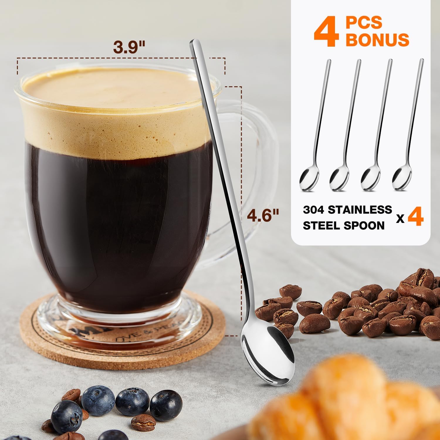 Set di 6 tazze da caffè in vetro a doppia parete, 350 ml, tazze da Set di 6 tazze da caffè in vetro a doppia parete, 350 ml, tazze da